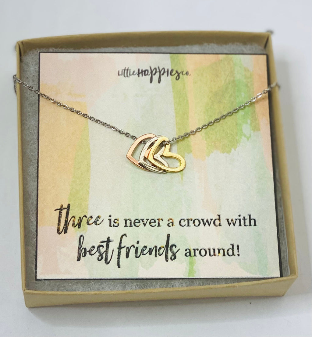 Friendship necklace, trio, bestfriend gift, dainty triple heart, friend group of 3, three best friends, best friend birthday