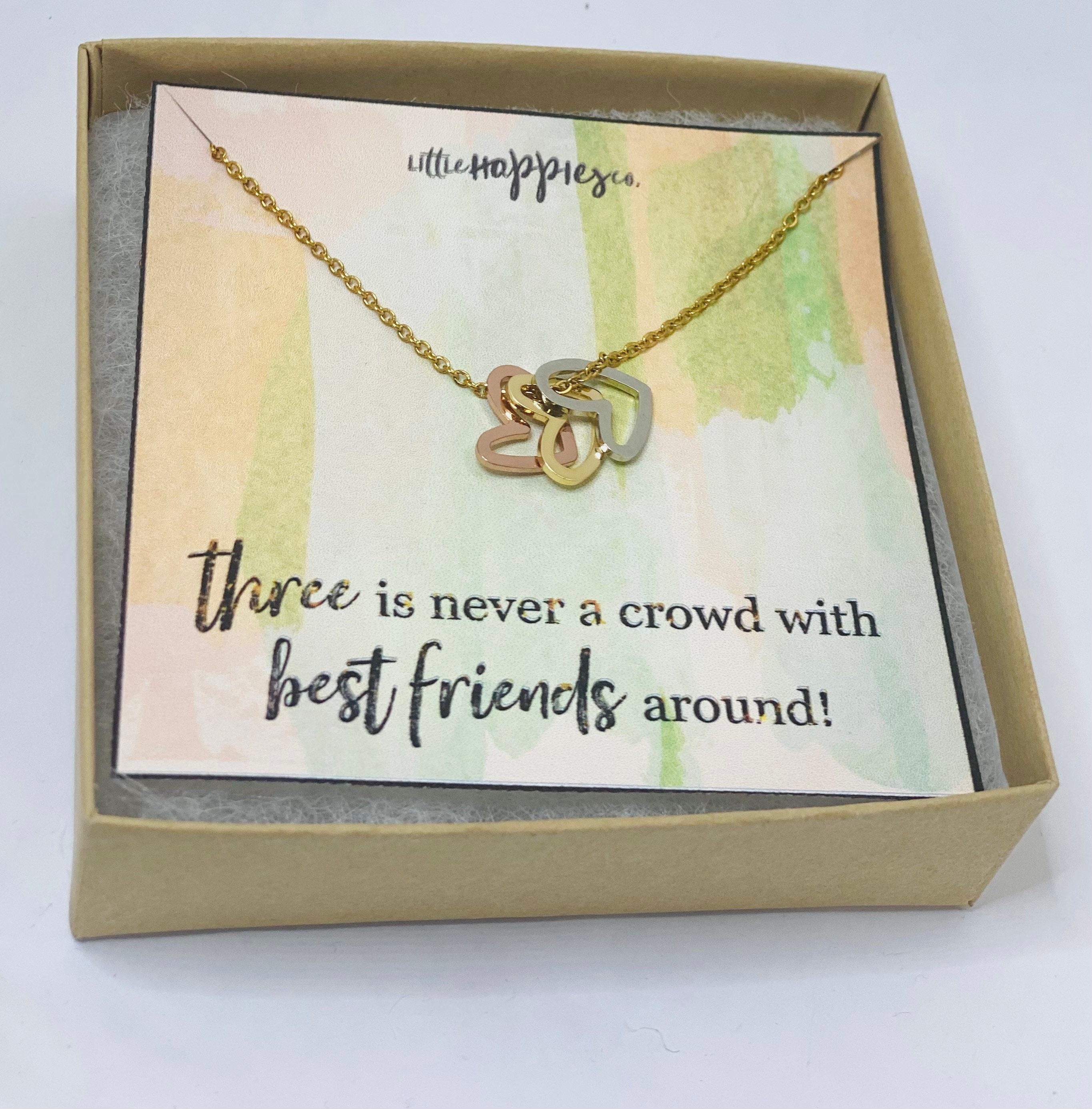 Friendship necklace, trio, bestfriend gift, dainty triple heart, friend group of 3, three best friends, best friend birthday