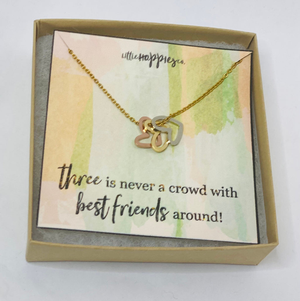 Friendship necklace, trio, bestfriend gift, dainty triple heart, friend group of 3, three best friends, best friend birthday