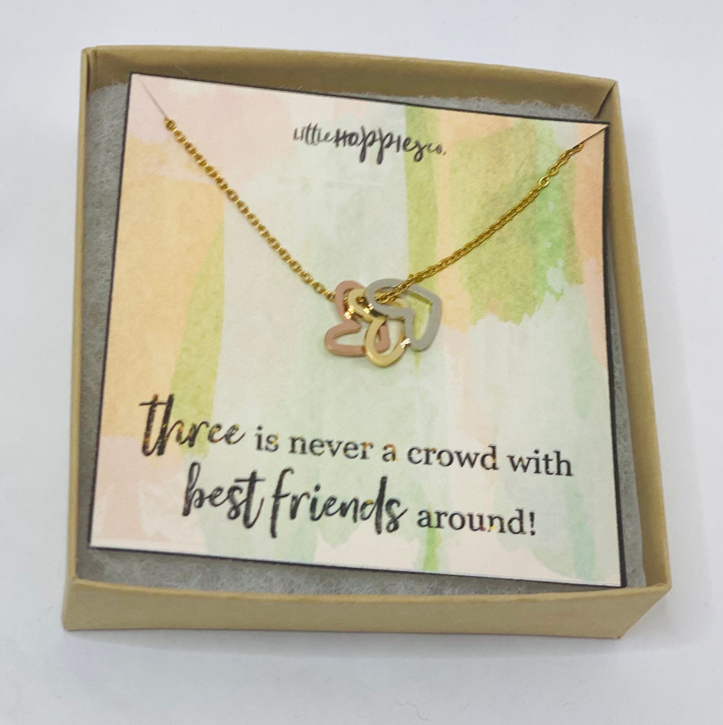 Friendship necklace, trio, bestfriend gift, dainty triple heart, friend group of 3, three best friends, best friend birthday