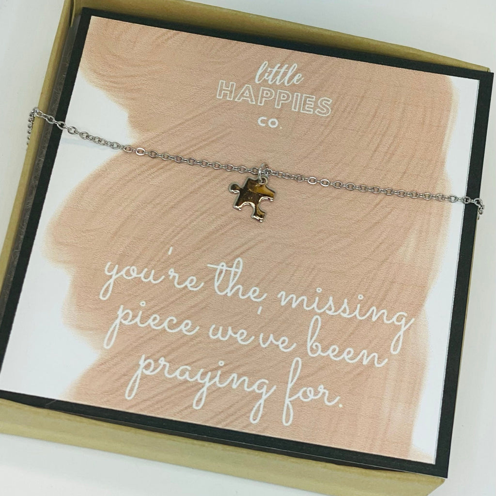Missing piece, Puzzle necklace, Symbolic gift, Necklace + card, Gift for girlfriend anniversary, Gift for wife, Necklace with card