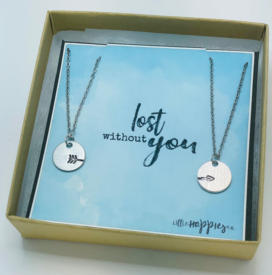 Best friend necklaces for 2, Best friend necklaces for adults, Necklace set for 2 friends, Two piece necklace for friends, arrow necklace