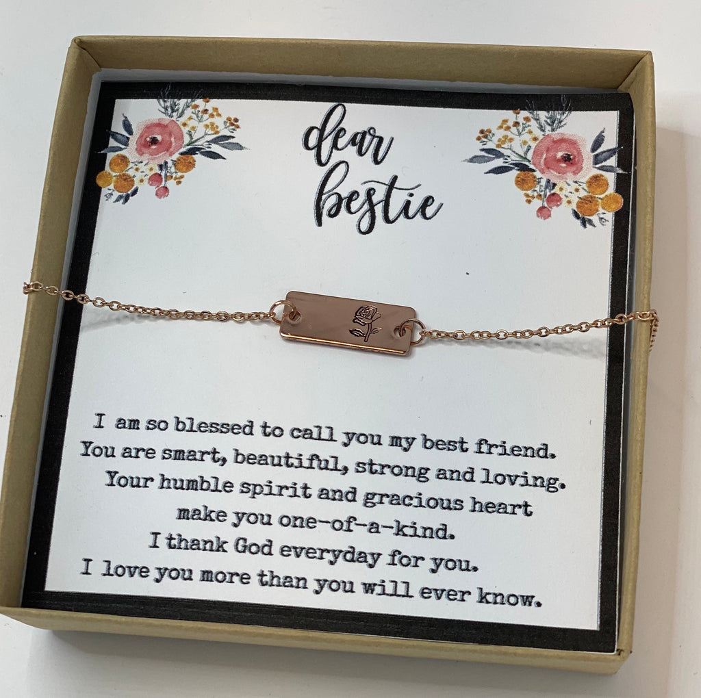 Bestie, Gift for best friend, friendship necklace, dainty, rose necklace, flower necklace, birthday gift for best friend, Christmas gift