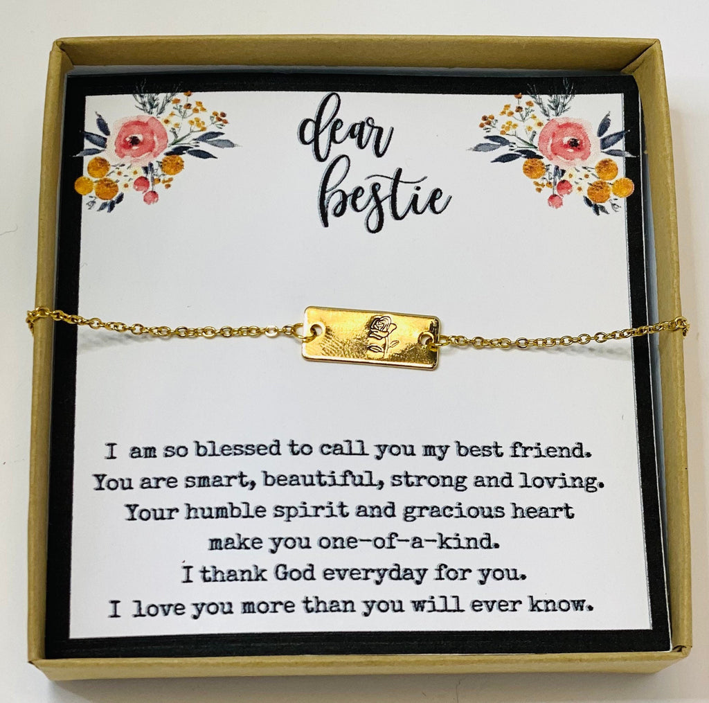 Bestie, Gift for best friend, friendship necklace, dainty, rose necklace, flower necklace, birthday gift for best friend, Christmas gift
