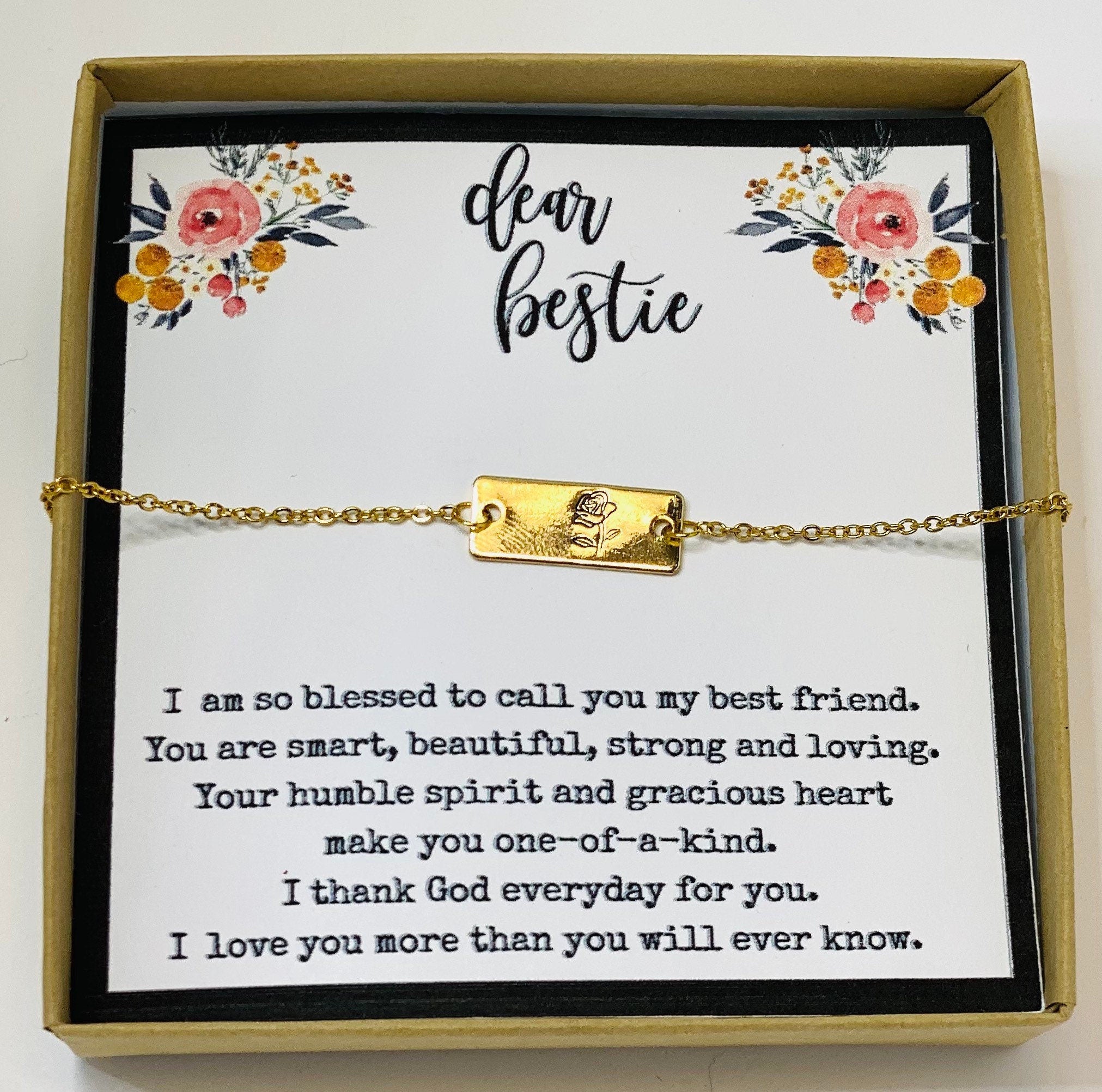Bestie, Gift for best friend, friendship necklace, dainty, rose necklace, flower necklace, birthday gift for best friend, Christmas gift