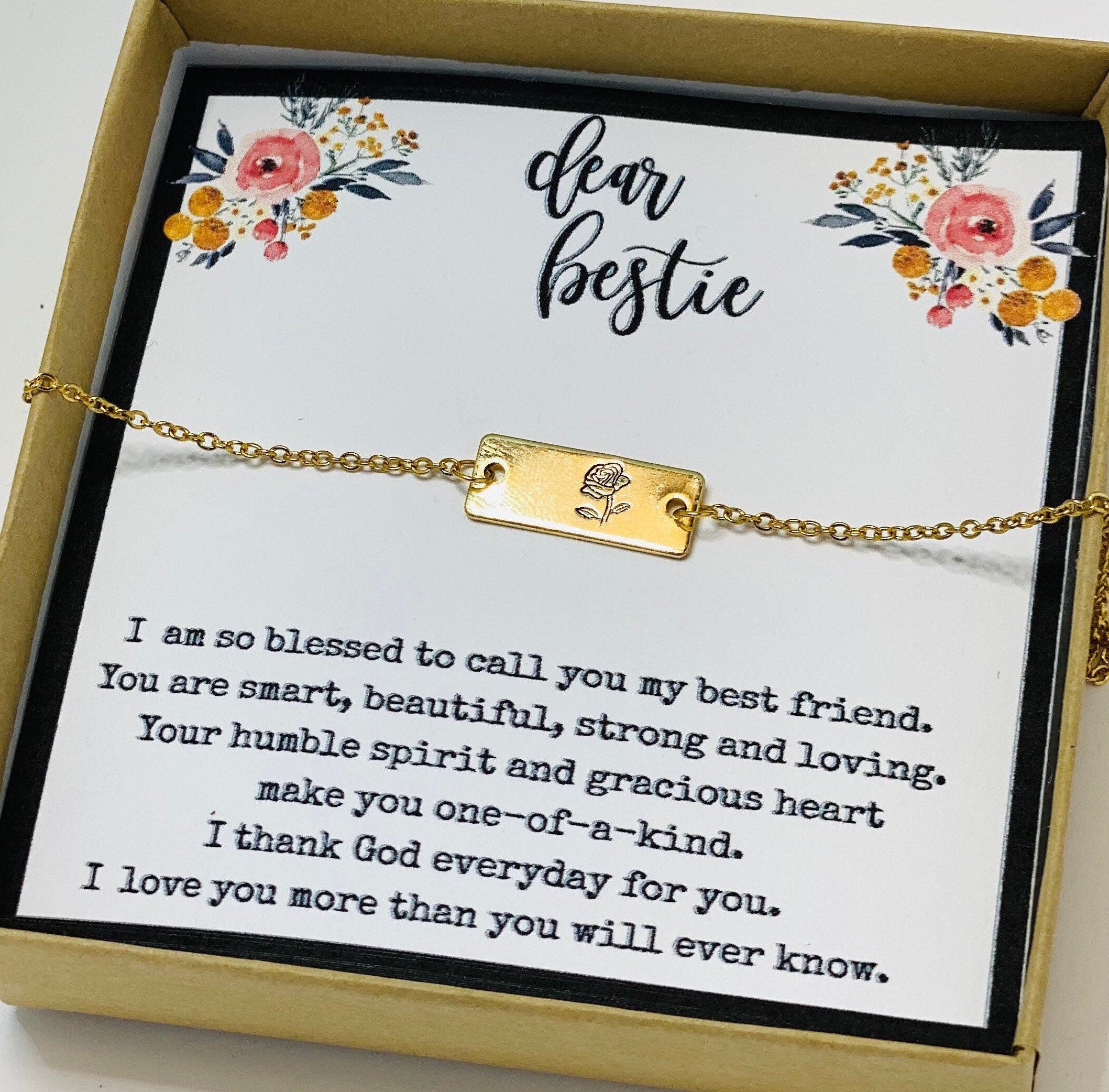 Bestie, Gift for best friend, friendship necklace, dainty, rose necklace, flower necklace, birthday gift for best friend, Christmas gift