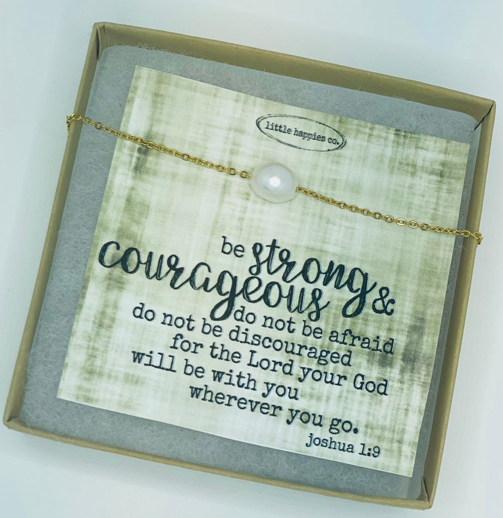 Joshua 1:9, pearl necklace, Encouragement gift, sympathy gift, grief gift, faith, bible scripture, gift for her, inexpensive, miscarriage