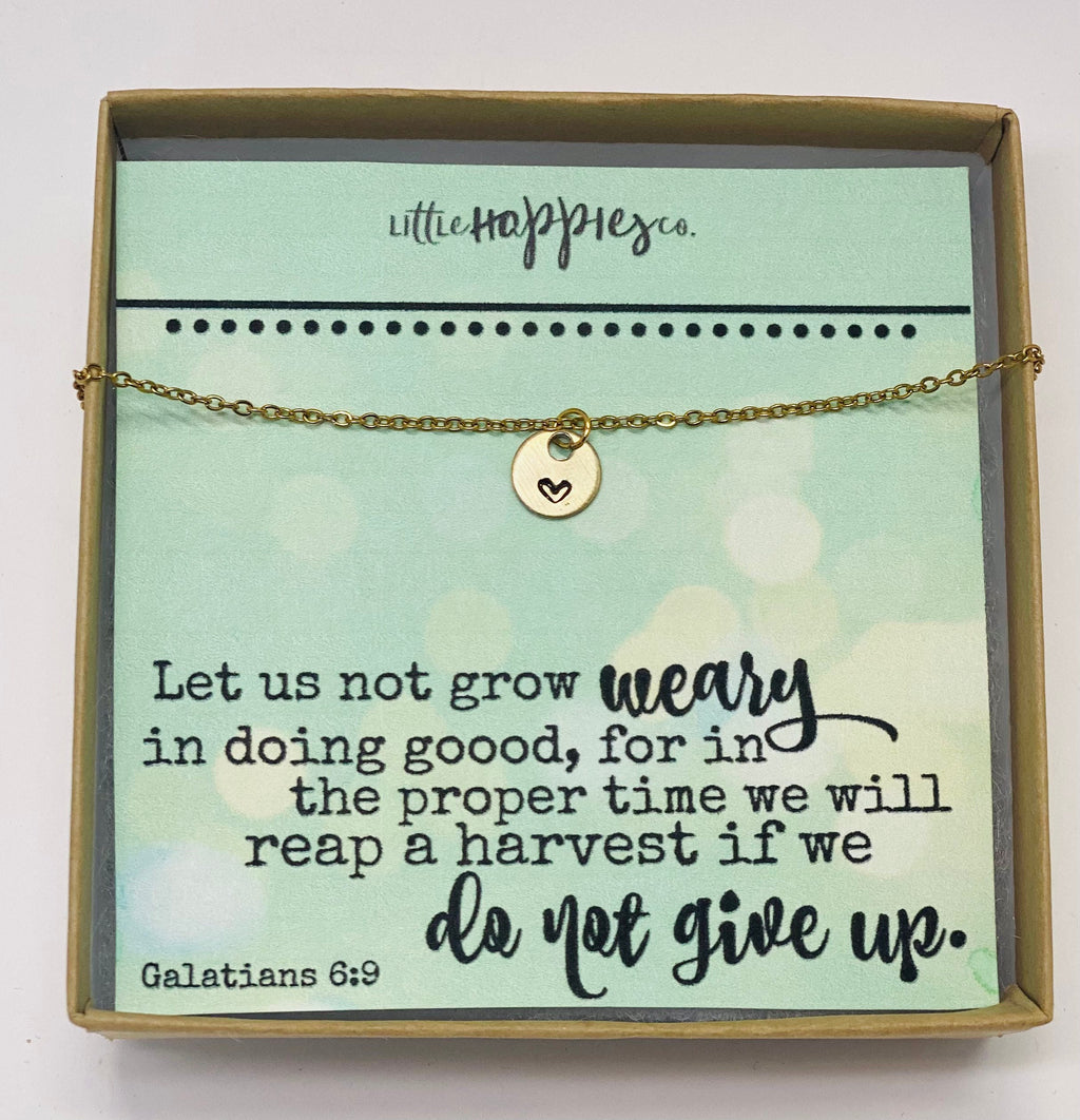 Do not grow weary, Encouragement gift, Heart necklace, Missionary gift, Church staff gift, Thank you gift, Christian gift, Christian jewelry