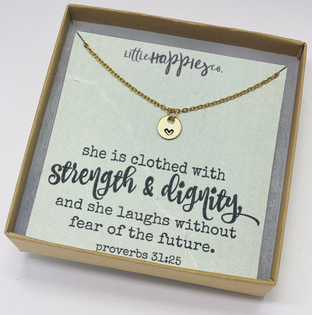 Christian Jewelry, heart necklace, Strength an dignity, Thank you gift, Christian gift, Christian jewelry, Christmas gift, Gift for friend