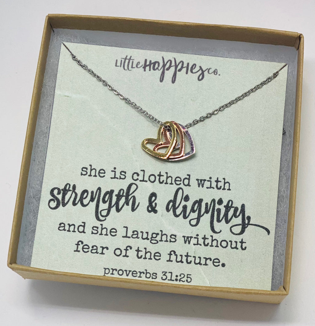 Christian Jewelry, heart necklace, Strength an dignity, Thank you gift, Christian gift, Christian jewelry, Christmas gift, Gift for friend