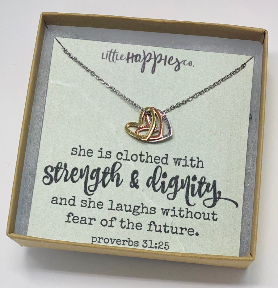 Christian Jewelry, heart necklace, Strength an dignity, Thank you gift, Christian gift, Christian jewelry, Christmas gift, Gift for friend