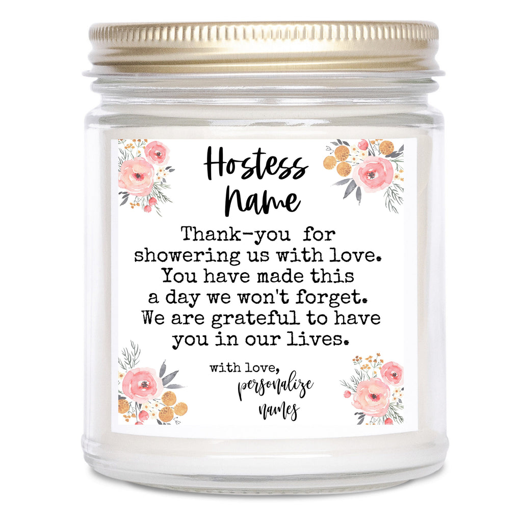 Hostess gift, showering us with love, gift from us, Personalized gift, Gift for host, baby shower host, wedding shower host, from couple