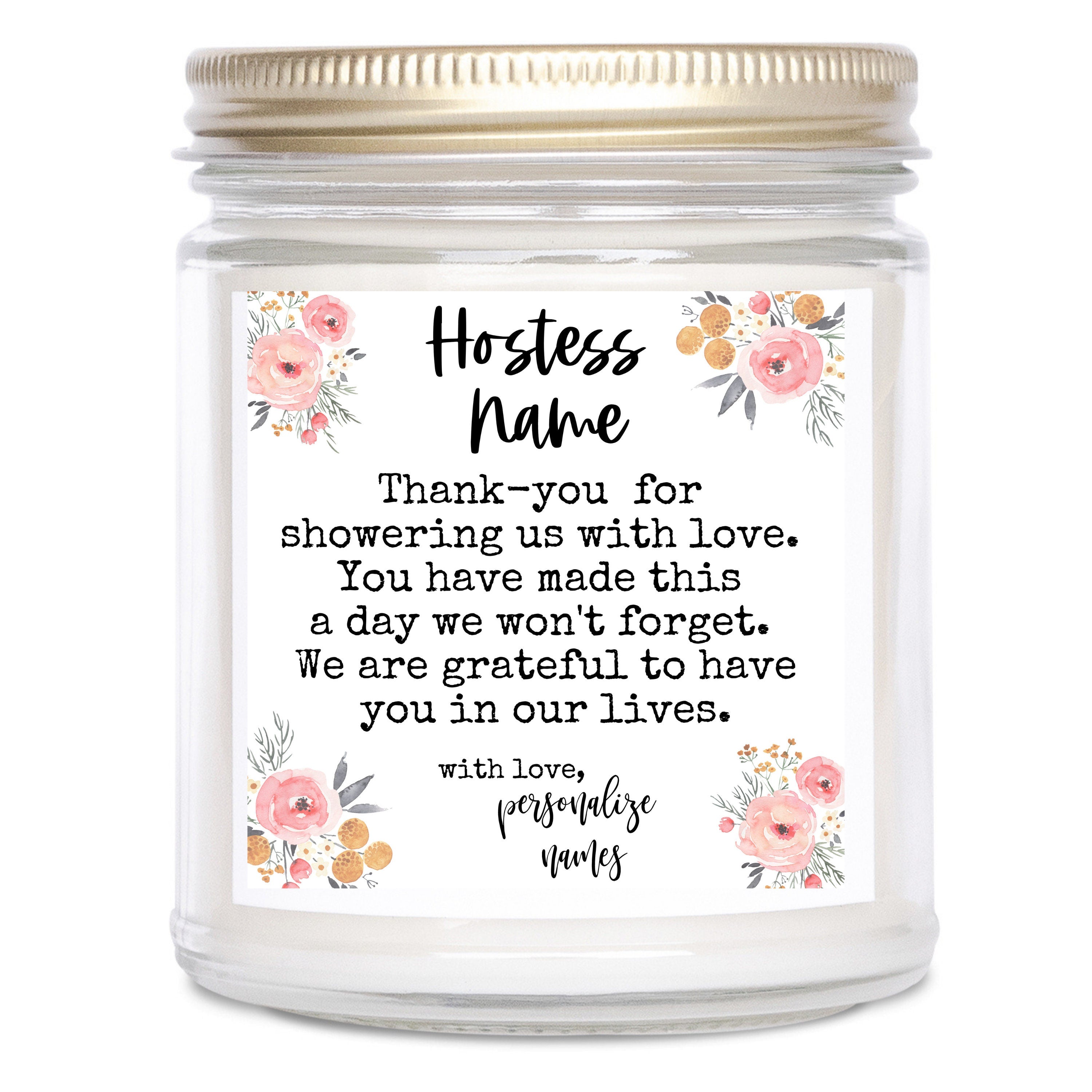 Hostess gift, showering us with love, gift from us, Personalized gift, Gift for host, baby shower host, wedding shower host, from couple