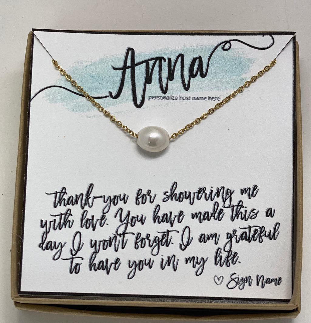 Baby shower hostess gift, baby boy shower hostess thank you gift, baby girl shower host gifts, dainty pearl necklace