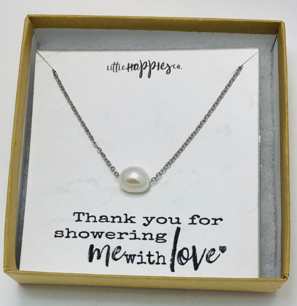 Baby shower hostess gift, baby boy shower hostess thank you gift, baby girl shower host gifts, dainty pearl necklace