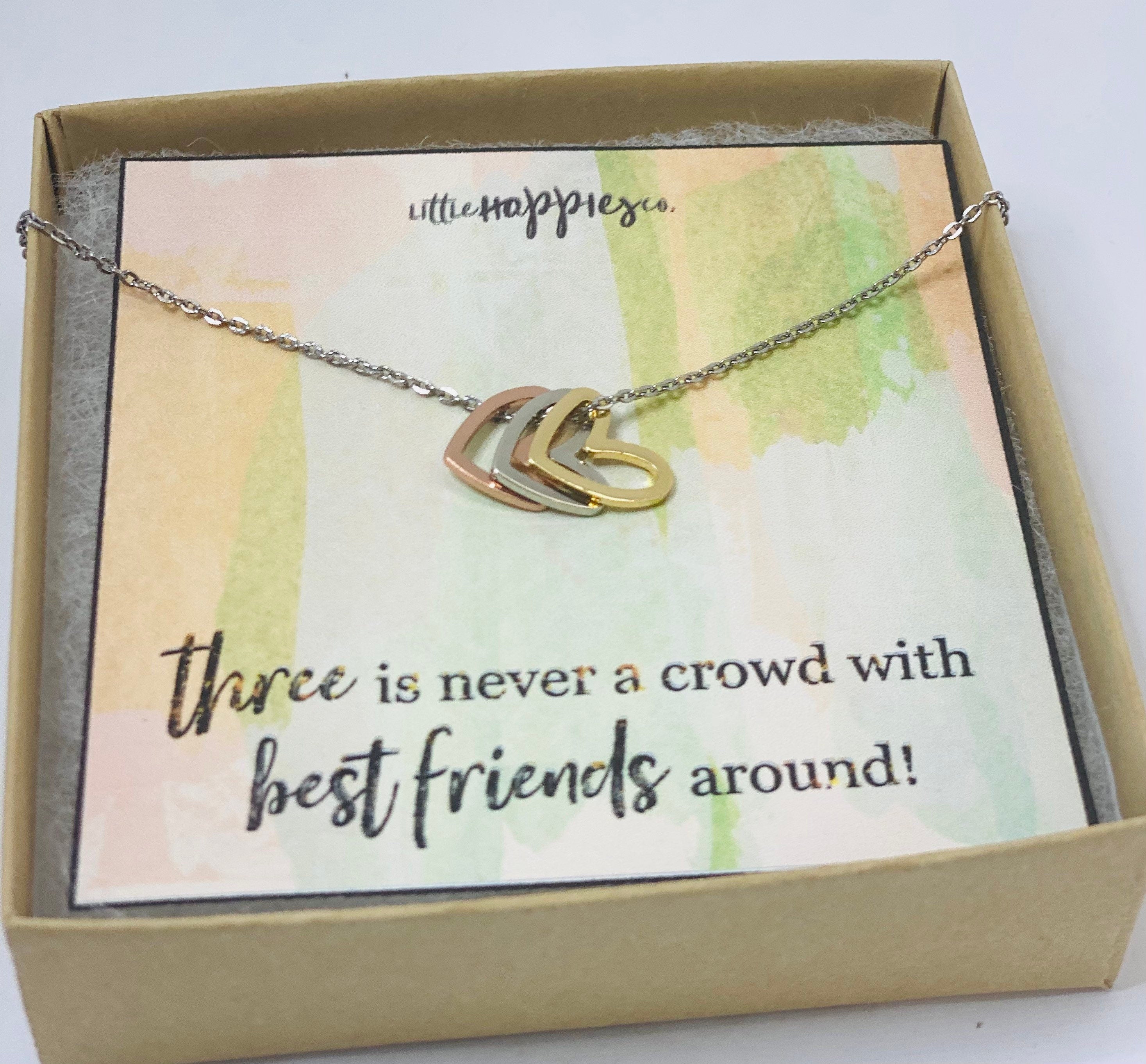 Friendship necklace, trio, bestfriend gift, dainty triple heart, friend group of 3, three best friends, best friend birthday
