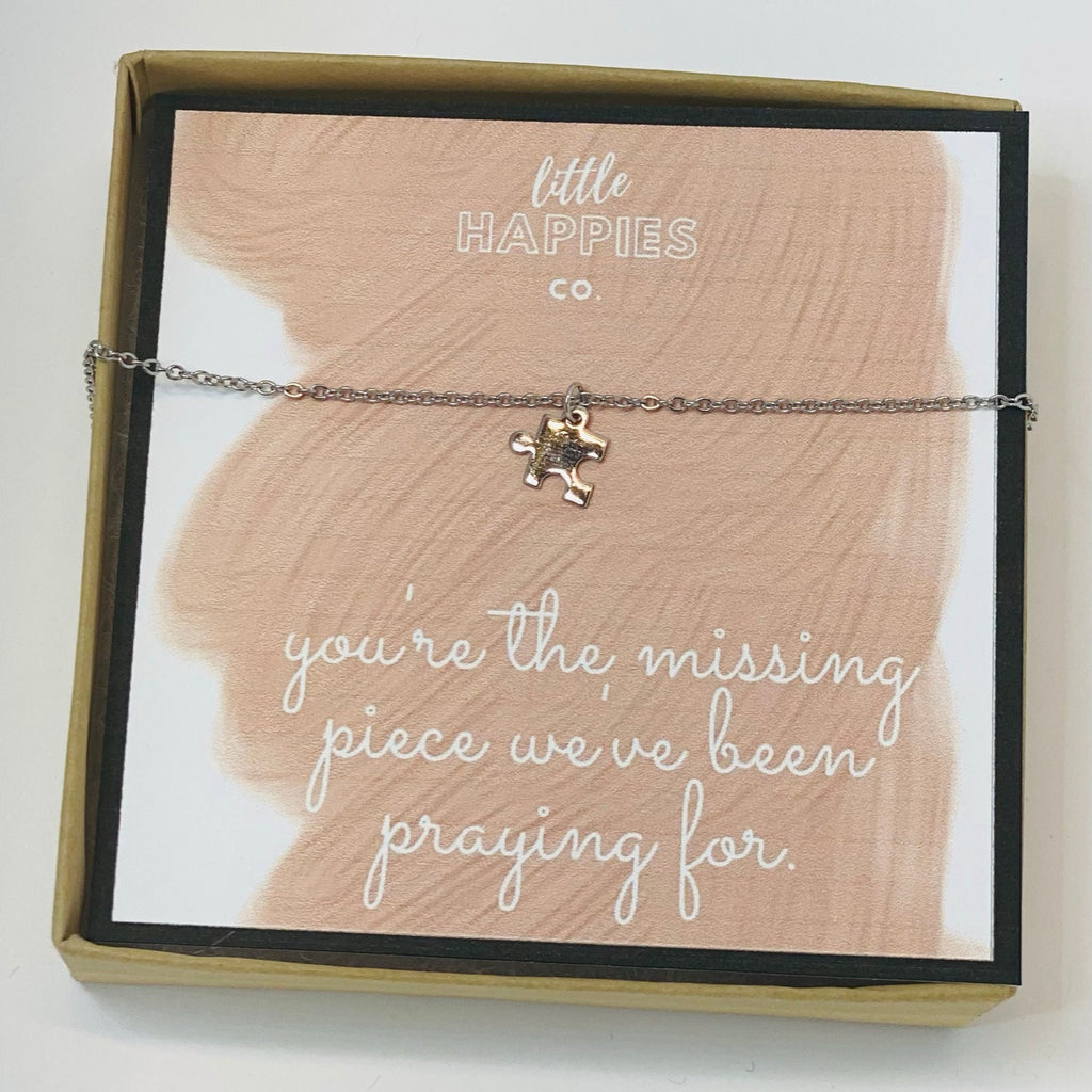 Missing piece, Puzzle necklace, Symbolic gift, Necklace + card, Gift for girlfriend anniversary, Gift for wife, Necklace with card
