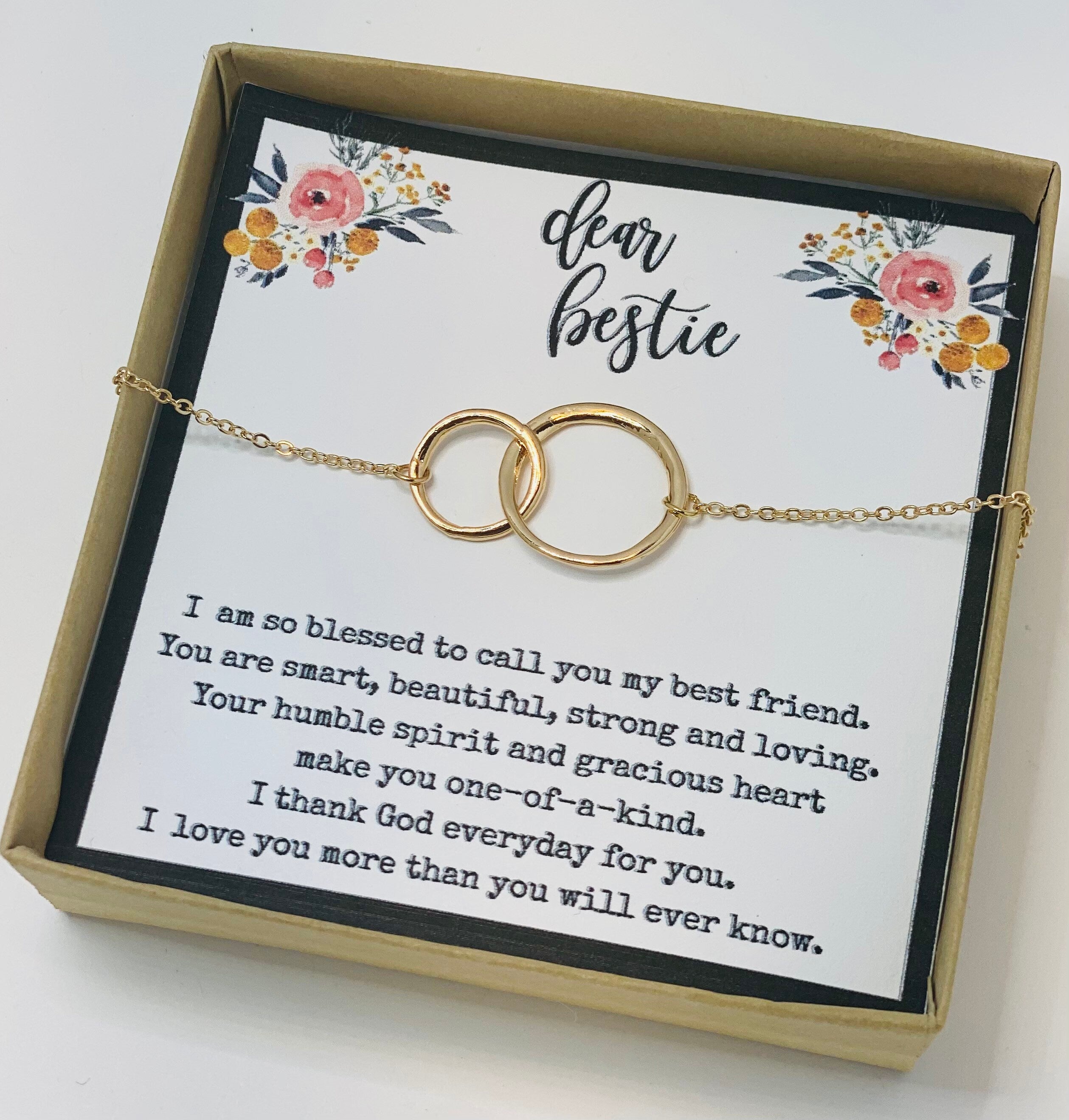 Friendship necklace, best friend gift, dainty interlocking circle necklace, gift for best friend, friend birthday gift, inexpensive gift
