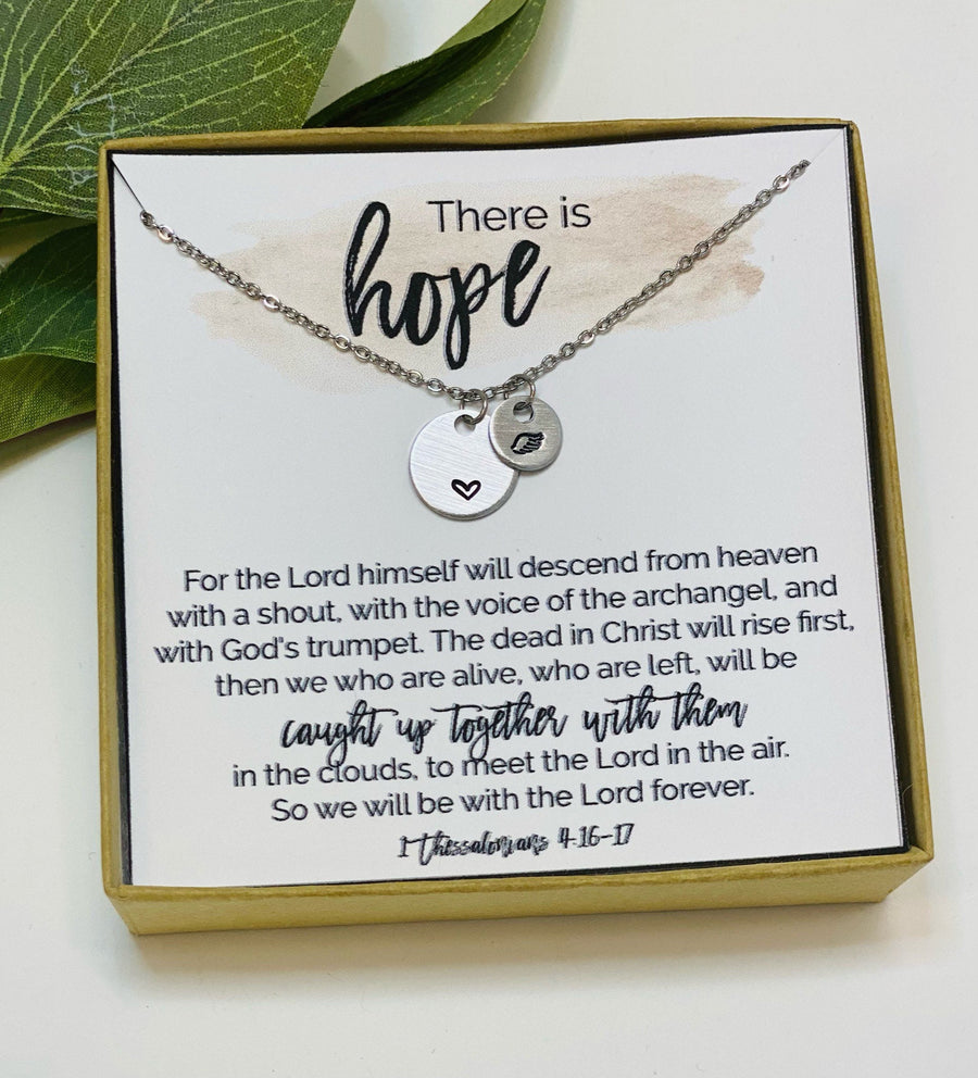 Religious Sympathy Gift, Angel Wing Necklace, 1 Thessalonians 4 16 18, Sympathy Gift, Loss of Father, Loss of Mother, Miscarriage Gift, IVF