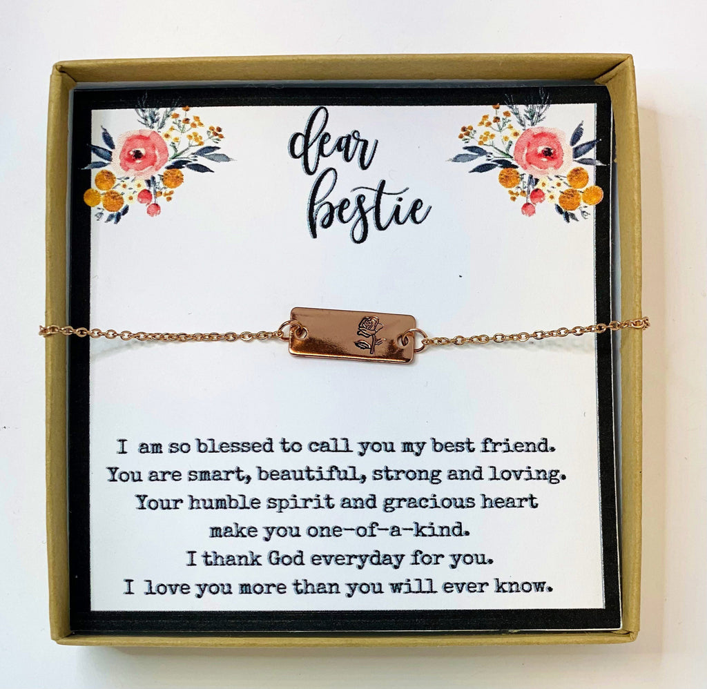 Bestie, Gift for best friend, friendship necklace, dainty, rose necklace, flower necklace, birthday gift for best friend, Christmas gift