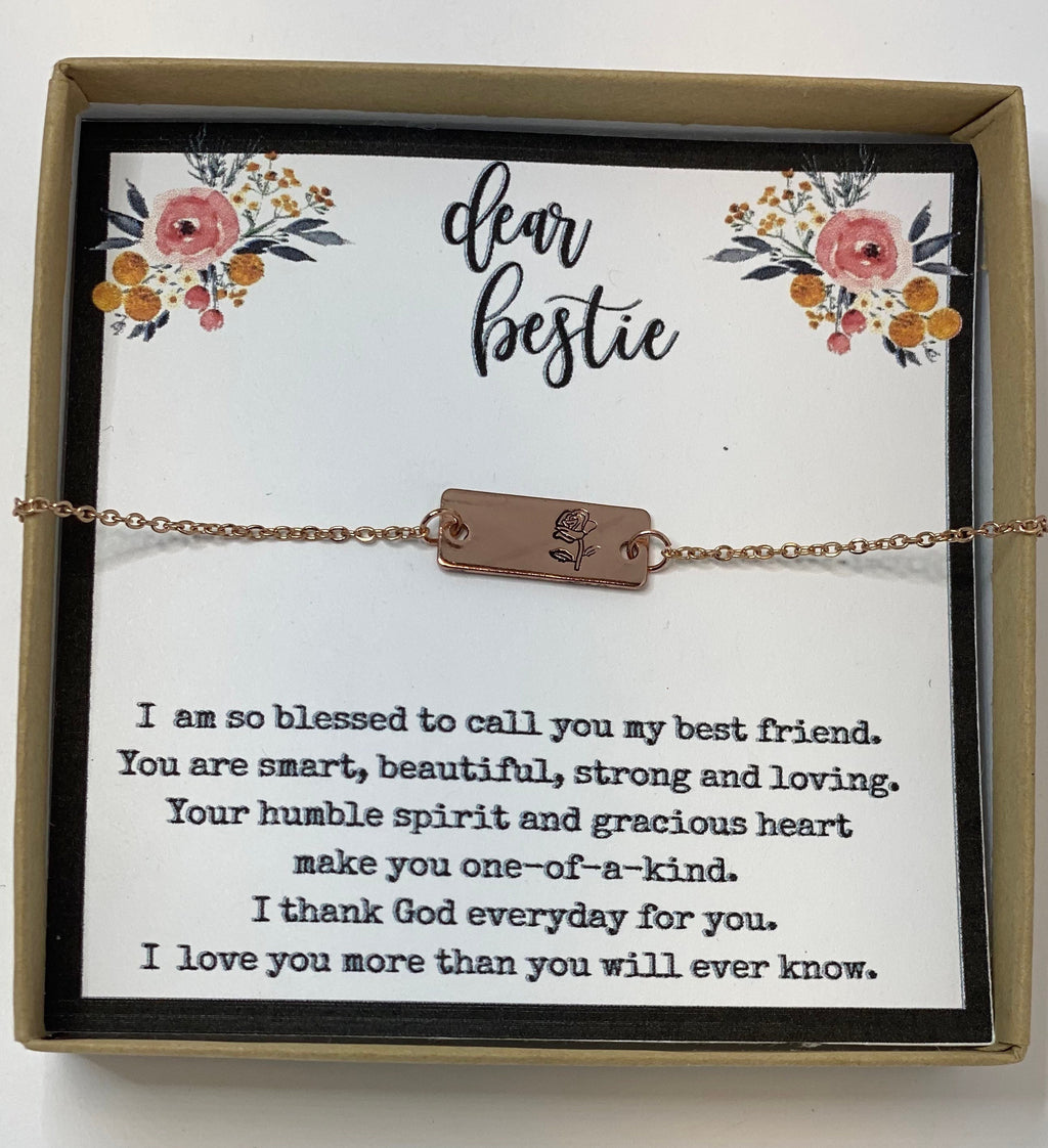 Bestie, Gift for best friend, friendship necklace, dainty, rose necklace, flower necklace, birthday gift for best friend, Christmas gift