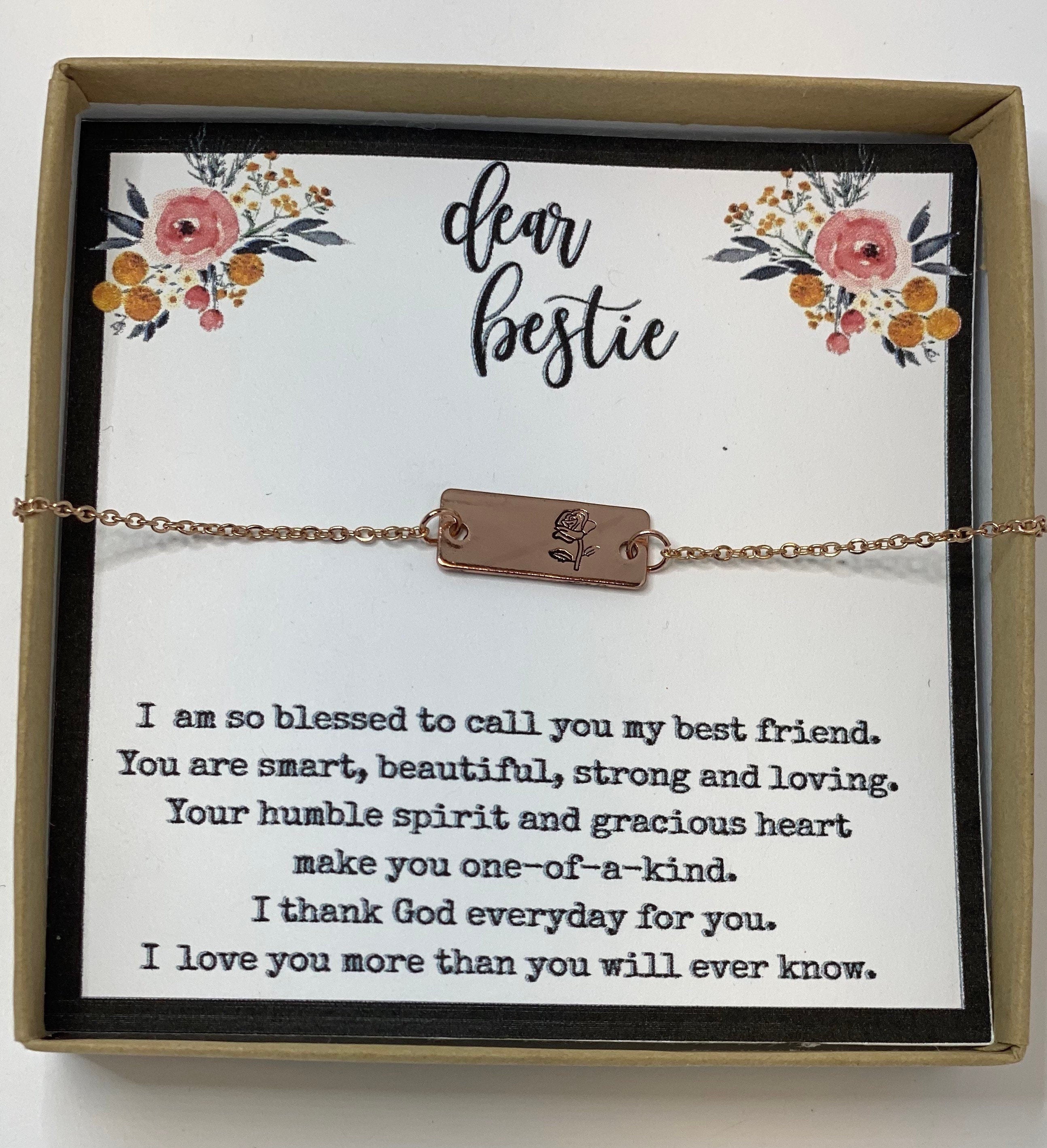 Bestie, Gift for best friend, friendship necklace, dainty, rose necklace, flower necklace, birthday gift for best friend, Christmas gift