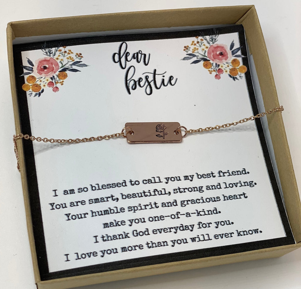 Bestie, Gift for best friend, friendship necklace, dainty, rose necklace, flower necklace, birthday gift for best friend, Christmas gift