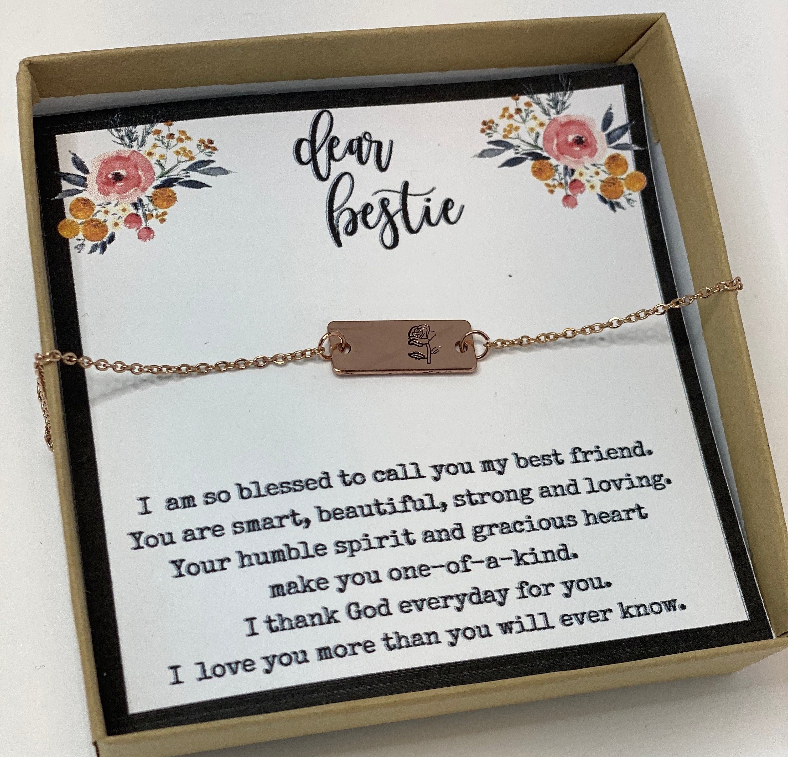 Bestie, Gift for best friend, friendship necklace, dainty, rose necklace, flower necklace, birthday gift for best friend, Christmas gift