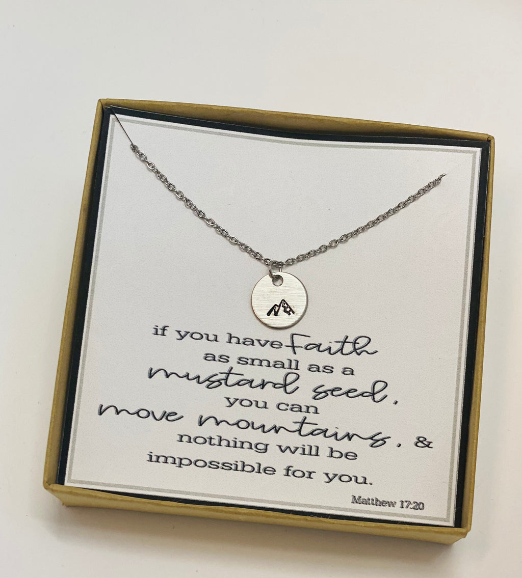 Mountain Necklace, Mountain Jewelry, Encouragement Gift, Christian Jewelry, Faith Necklace, Mustard Seed Necklace