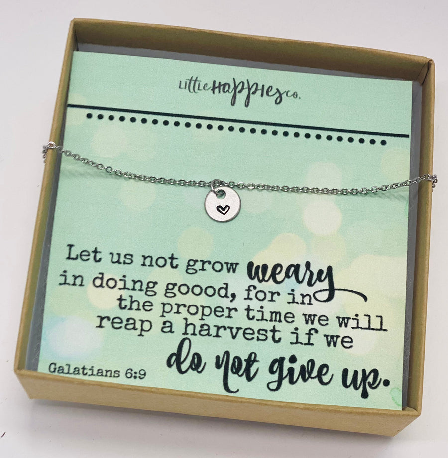 Do not grow weary, Encouragement gift, Heart necklace, Missionary gift, Church staff gift, Thank you gift, Christian gift, Christian jewelry