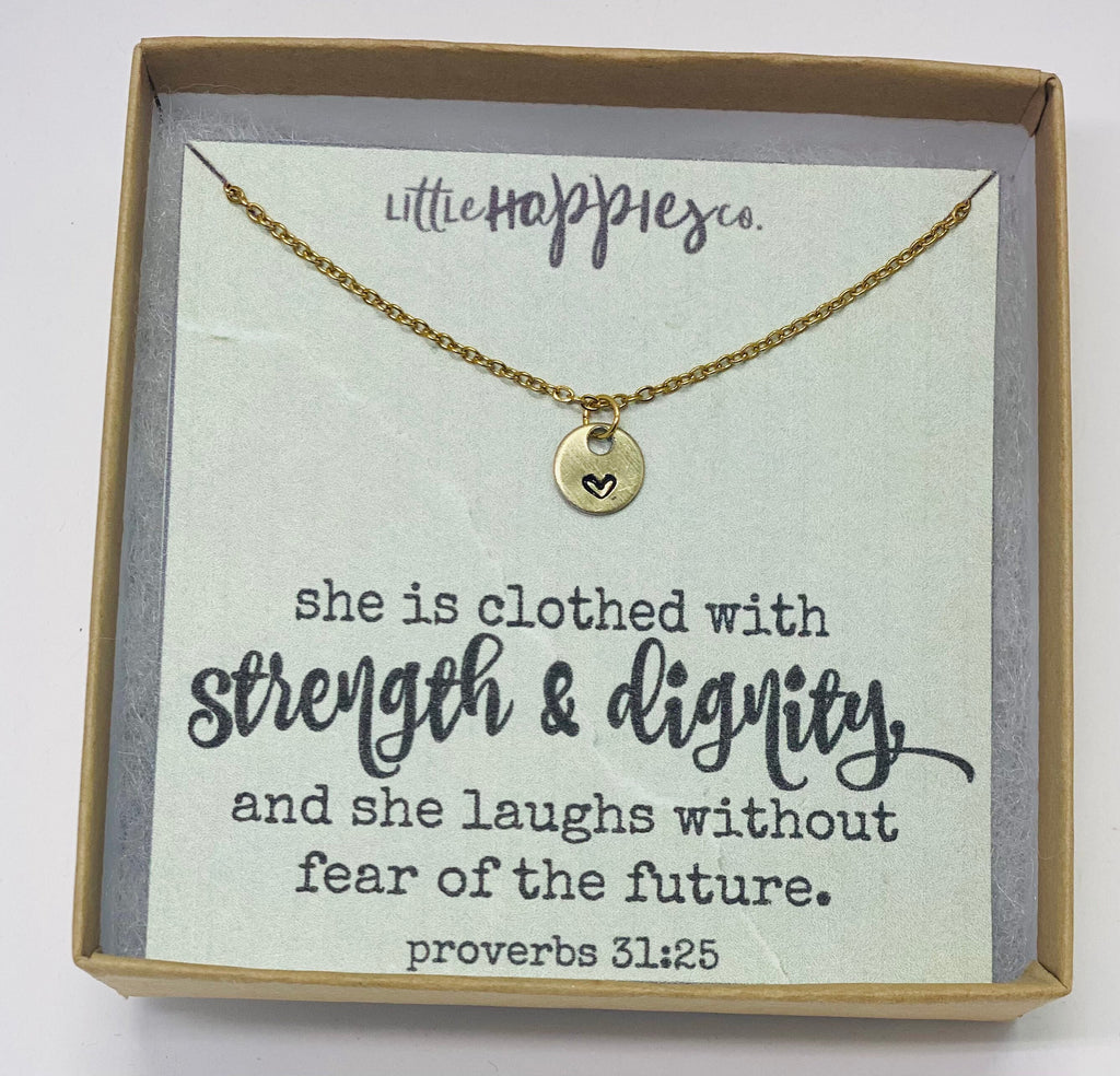 Christian Jewelry, heart necklace, Strength an dignity, Thank you gift, Christian gift, Christian jewelry, Christmas gift, Gift for friend