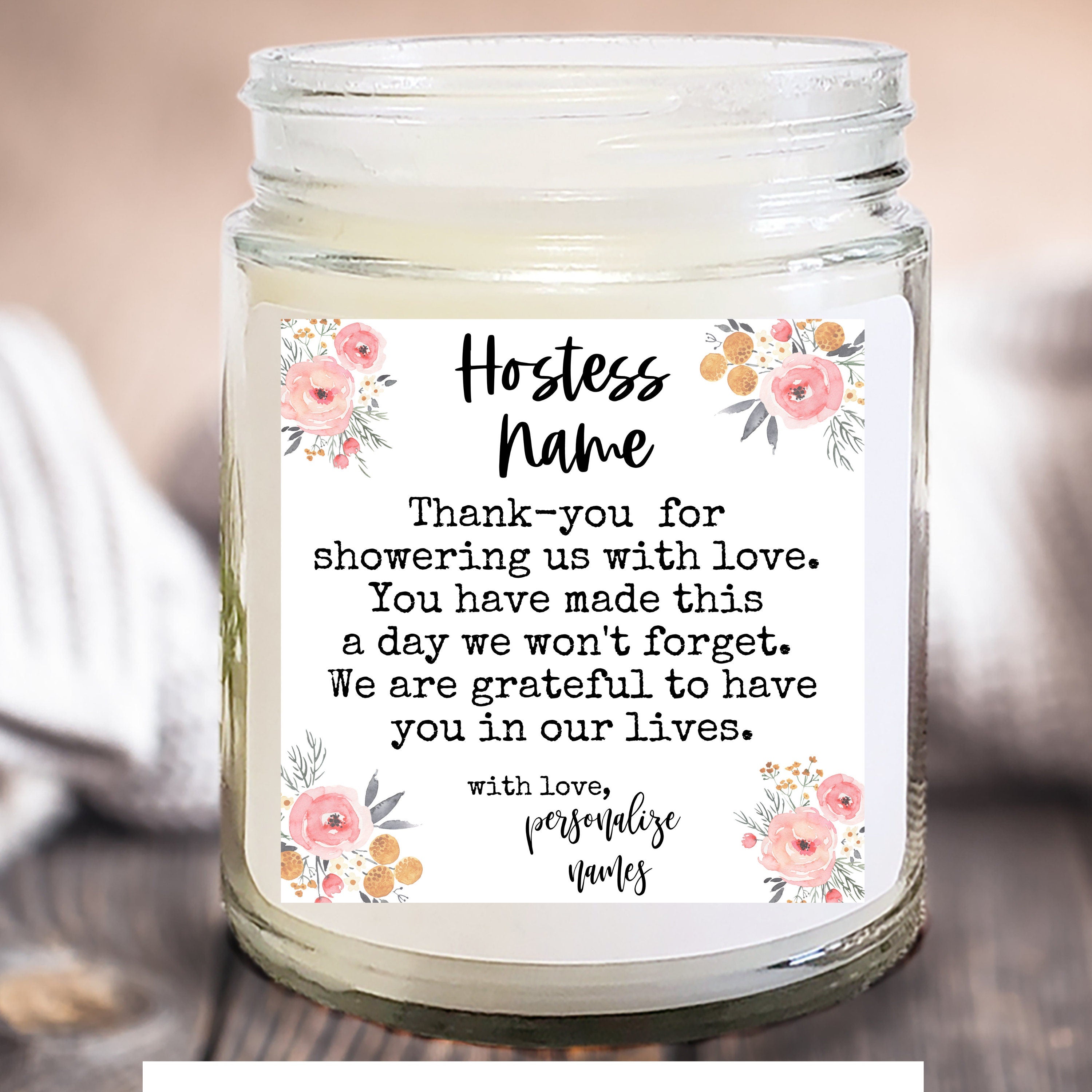 Hostess gift, showering us with love, gift from us, Personalized gift, Gift for host, baby shower host, wedding shower host, from couple