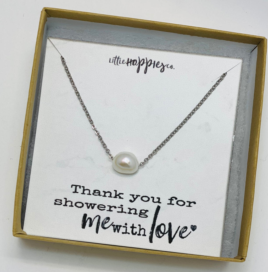 Baby shower hostess gift, baby boy shower hostess thank you gift, baby girl shower host gifts, dainty pearl necklace