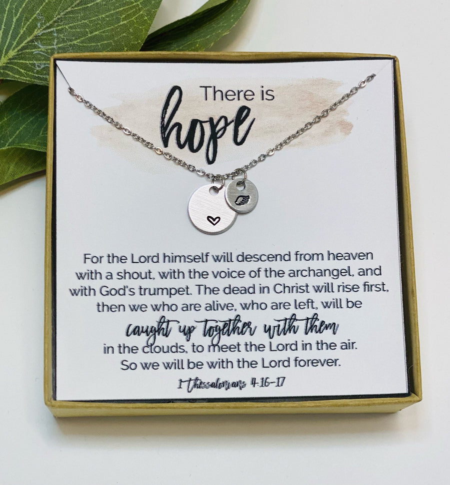 Religious Sympathy Gift, Angel Wing Necklace, 1 Thessalonians 4 16 18, Sympathy Gift, Loss of Father, Loss of Mother, Miscarriage Gift, IVF
