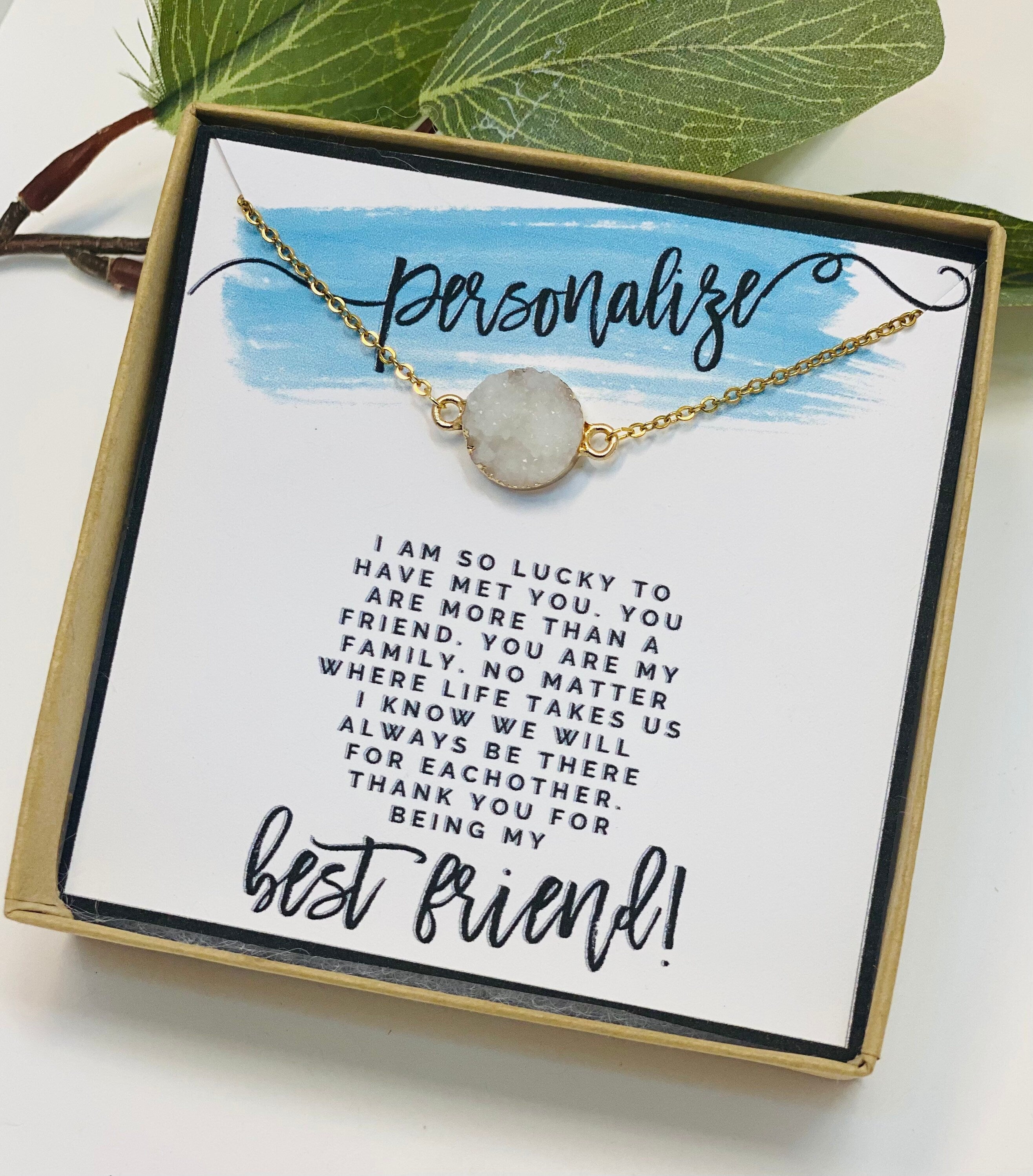Best friend necklace, druzy necklace, friendship necklace, best friend gift, gift for her, womens necklace, dainty necklace, unique  gift