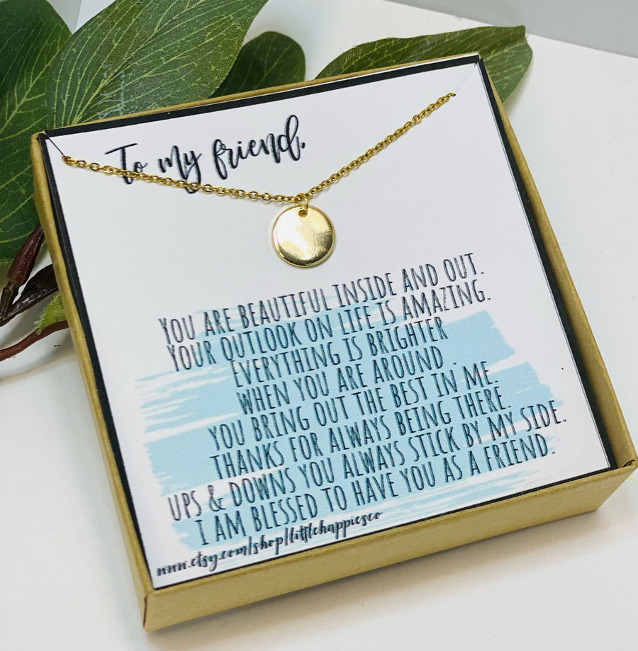 BFF Gifts, Quotes, Small Gifts for Women, Friend Birthday, Disc Necklace, Dainty Necklace, Layering Necklace, BFF Necklace, Best Friend Gift